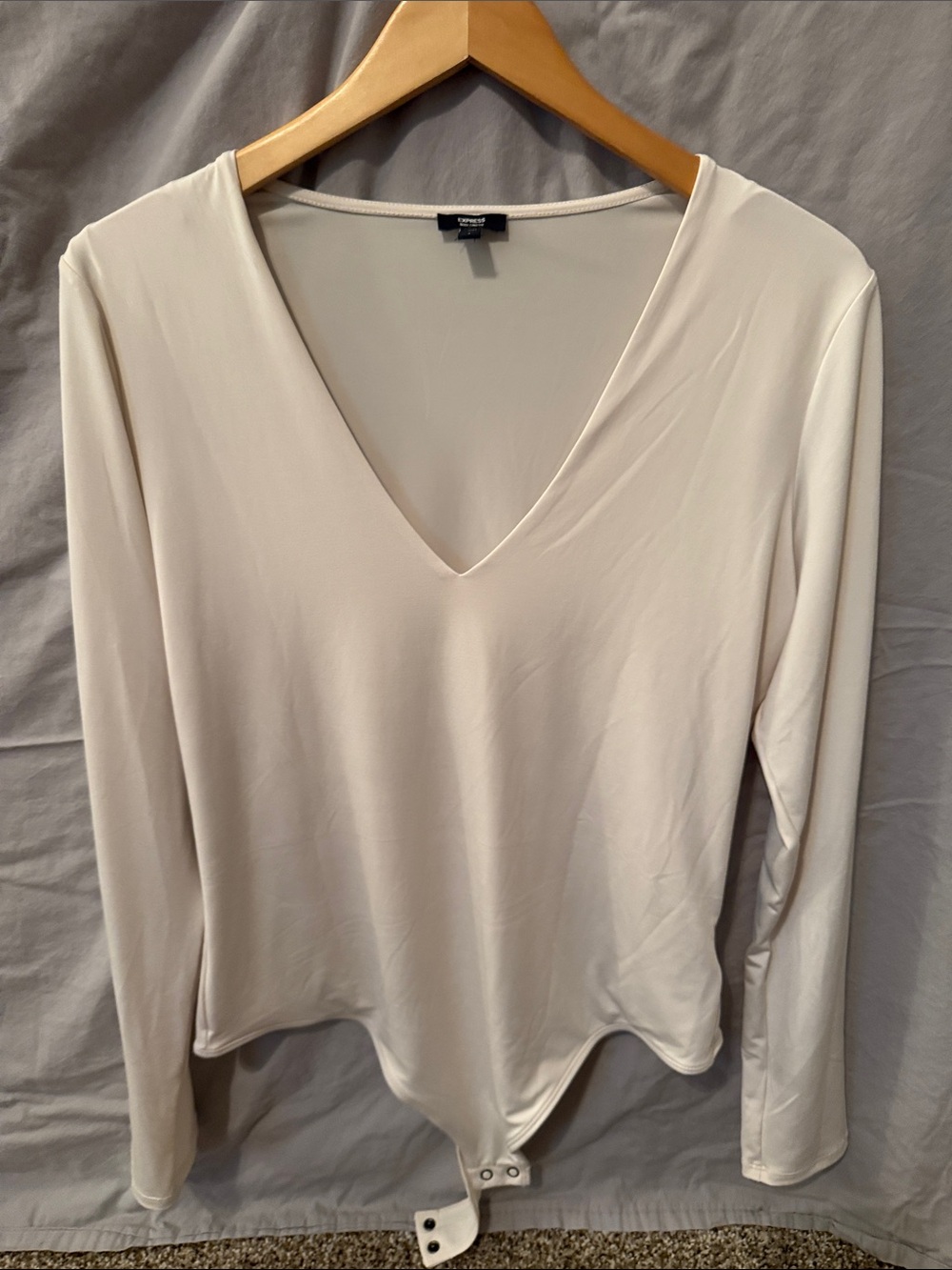 Express V-Neck Long Sleeve Bodysuit in Light Cream